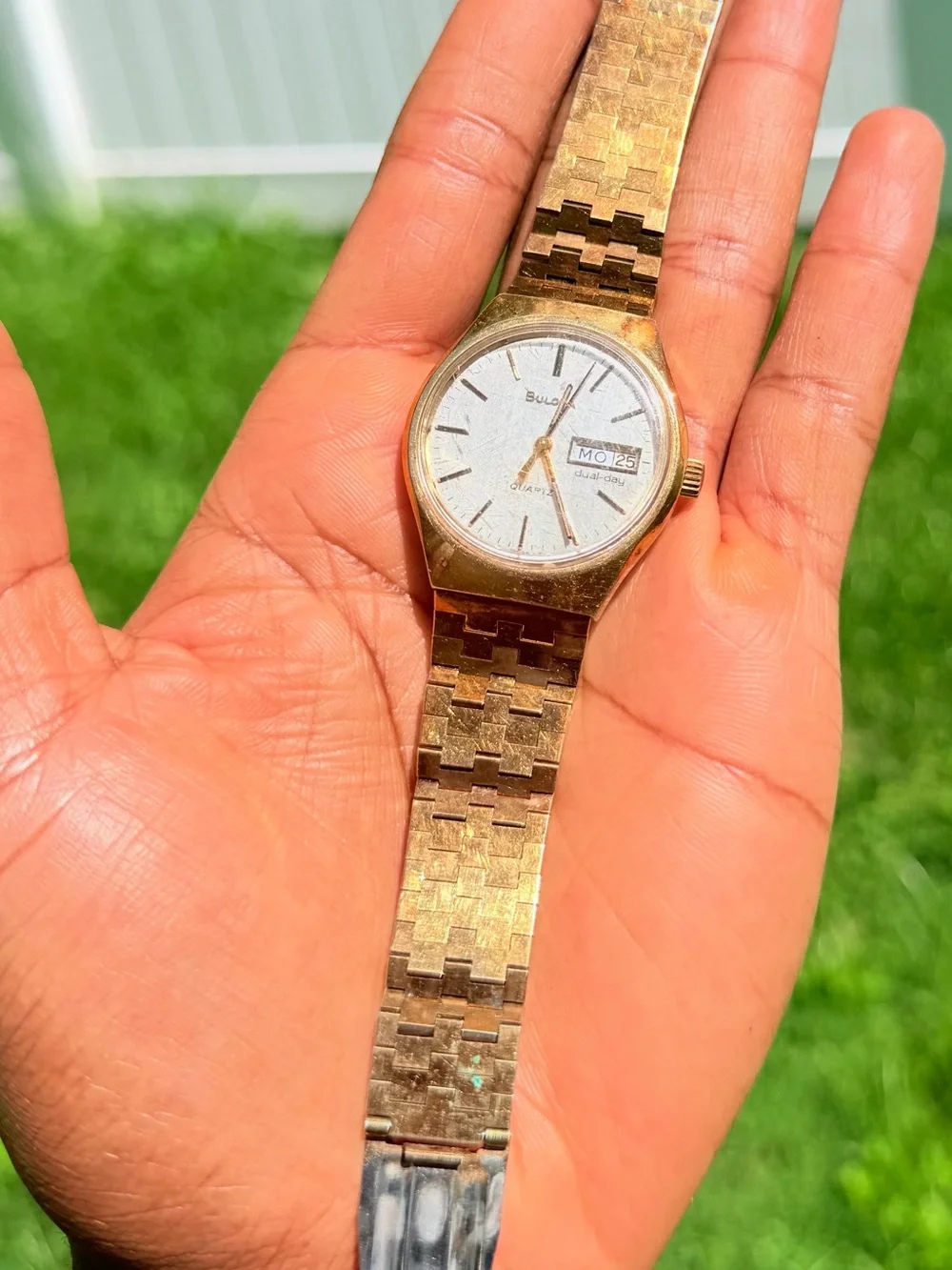 Bulova Gold Tone Silver Dial Men's Day-Date Watch